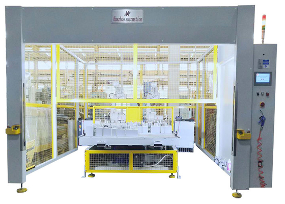 Os robôs dobro afiam painel de guarnição de dobramento das estações do envoltório dois da máquina o auto